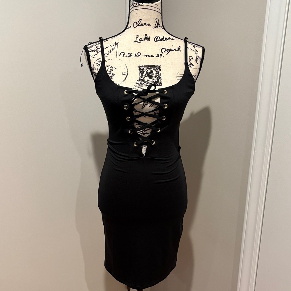 Black Lace-Up Form Fitting Dress